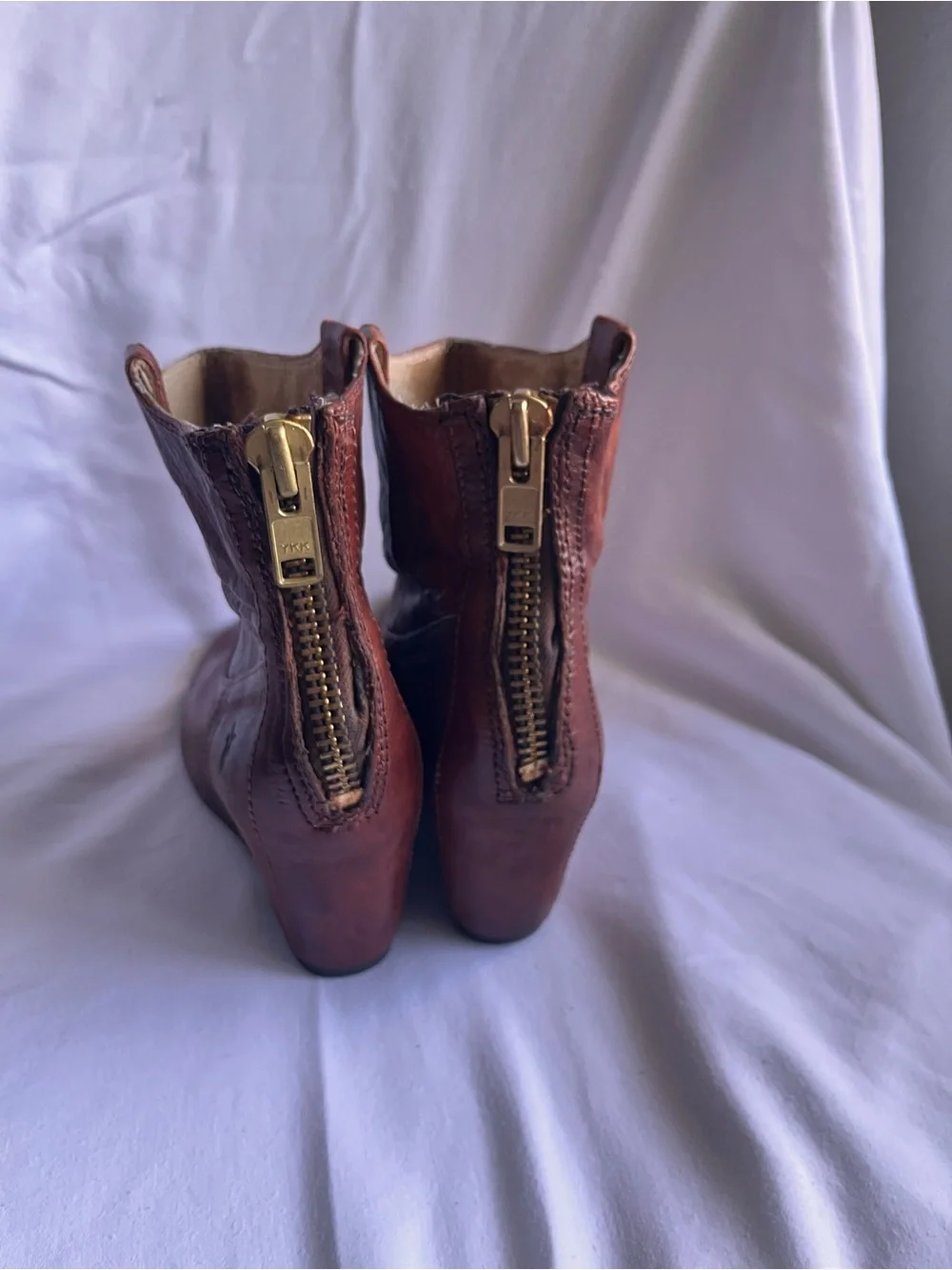 Frye Cognac Leather Wedge Ankle Boots